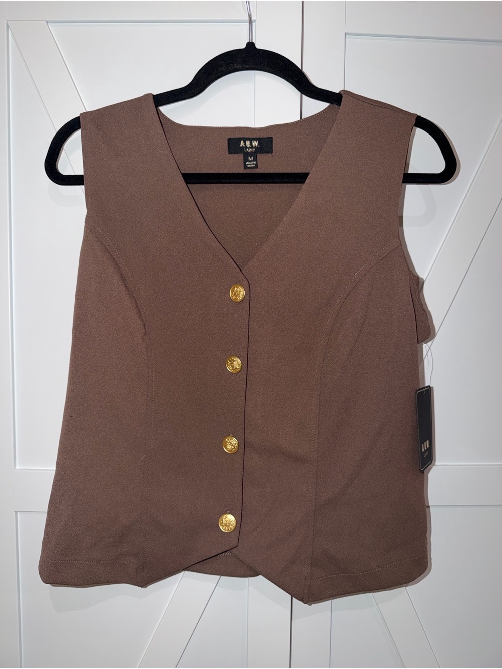 NWT A.U.W. Brown Tailored Vest with Gold Buttons